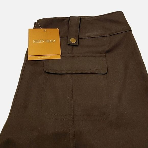 Ellen Tracy Army Green Utility Betty Wide Leg Silky Pants Size 10 - Picture 6 of 12